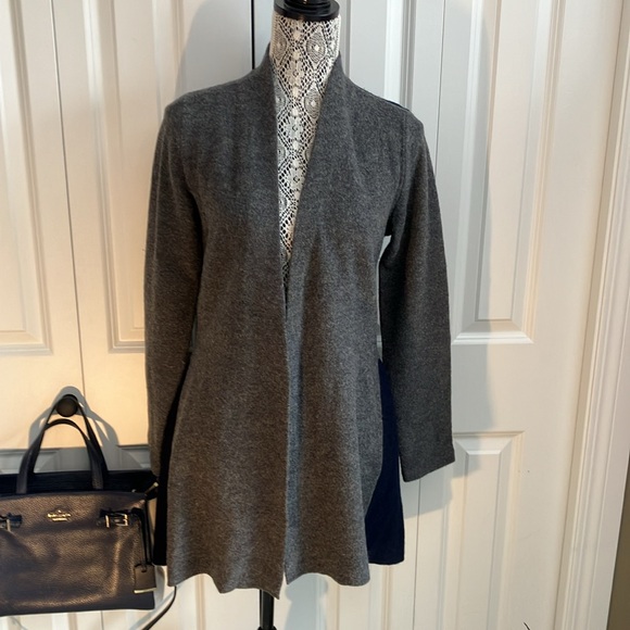 Anthropologie Small  Rosie Neira gray & navy wool sweater w/tie to front/back - Picture 4 of 16